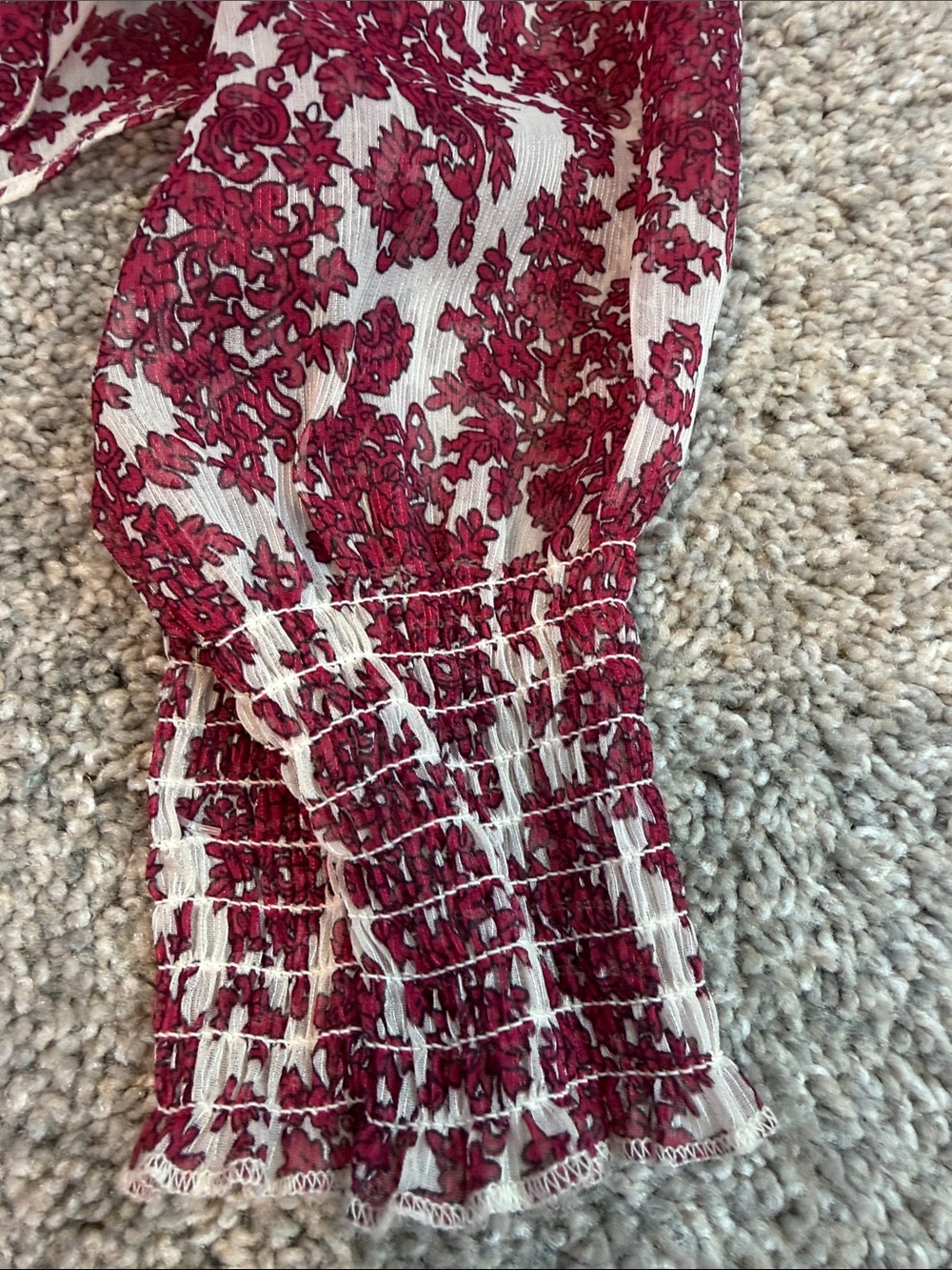 Mink Pink Sheer Burgundy Floral Turtleneck with Long Sleeves, Med Exc. - Picture 2 of 5